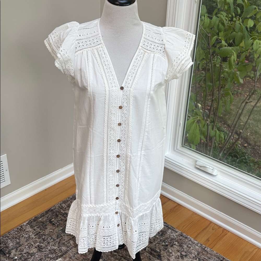 Elie Tahari | Ivory Lace Button-Down Dress, Sz M